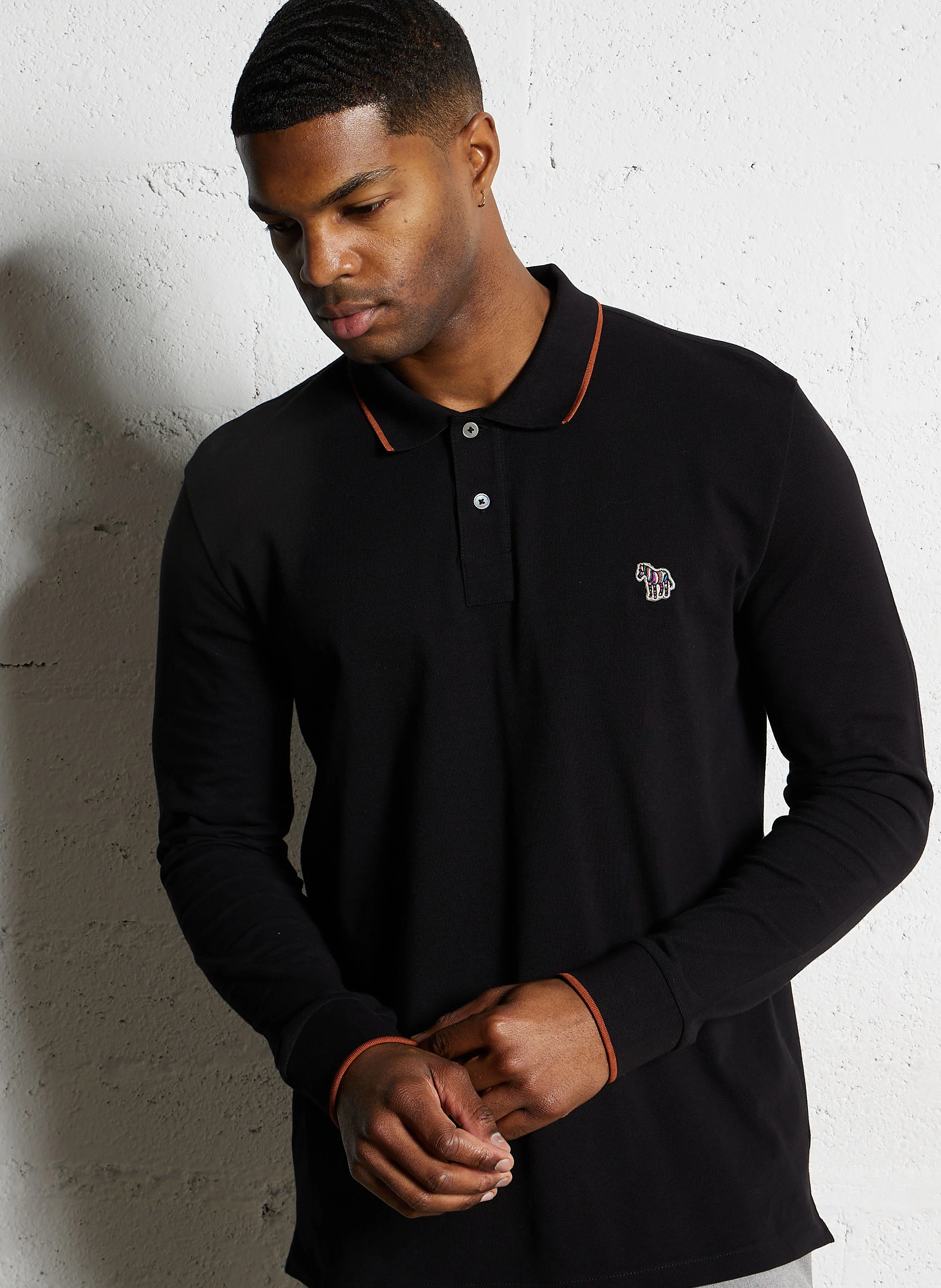 Polo manches longues en coton organique | Noir