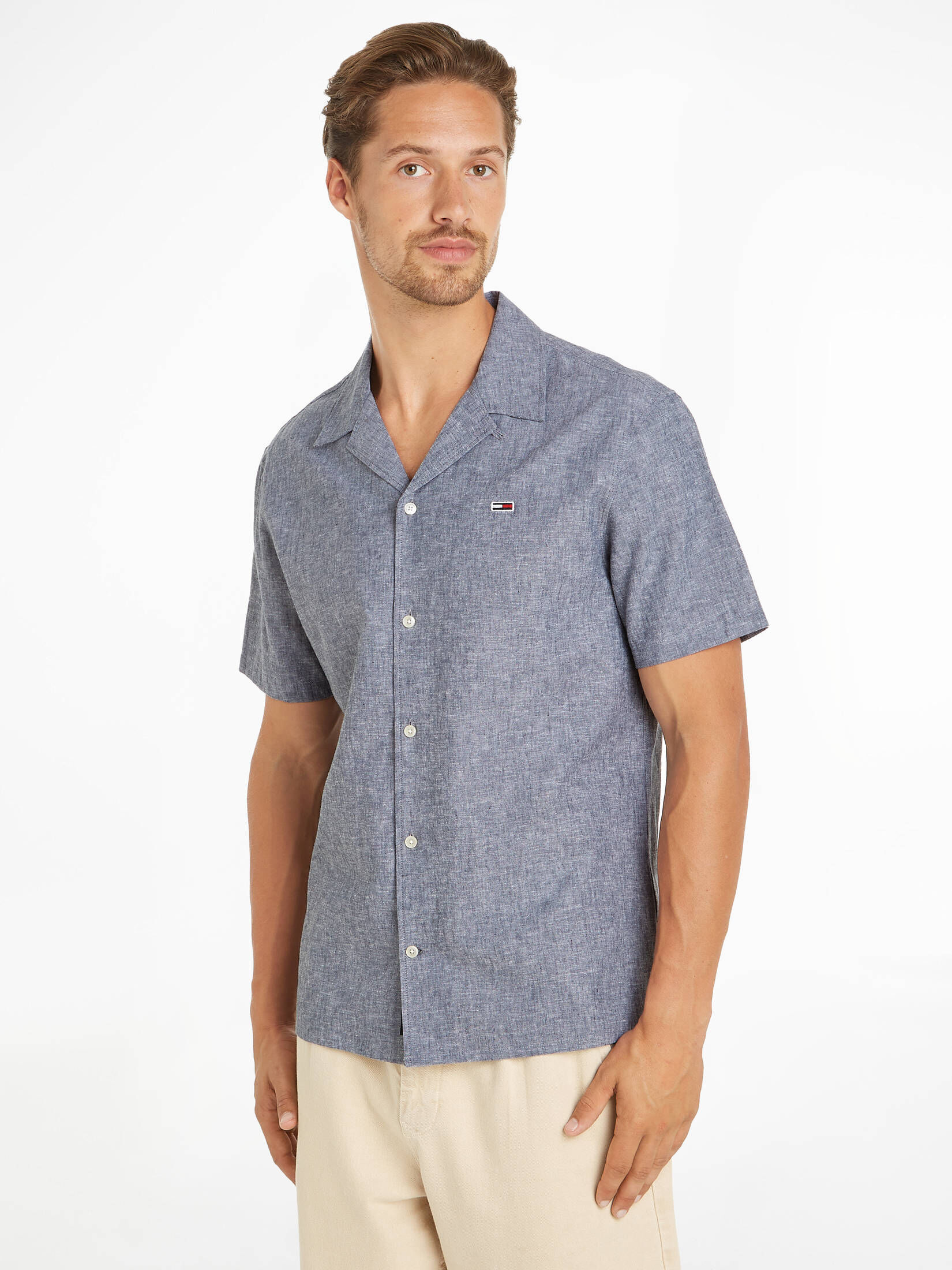 Tommy Jeans| Herren Hemd TJM LINEN BLEND CAMP SHIRT Kurzarm