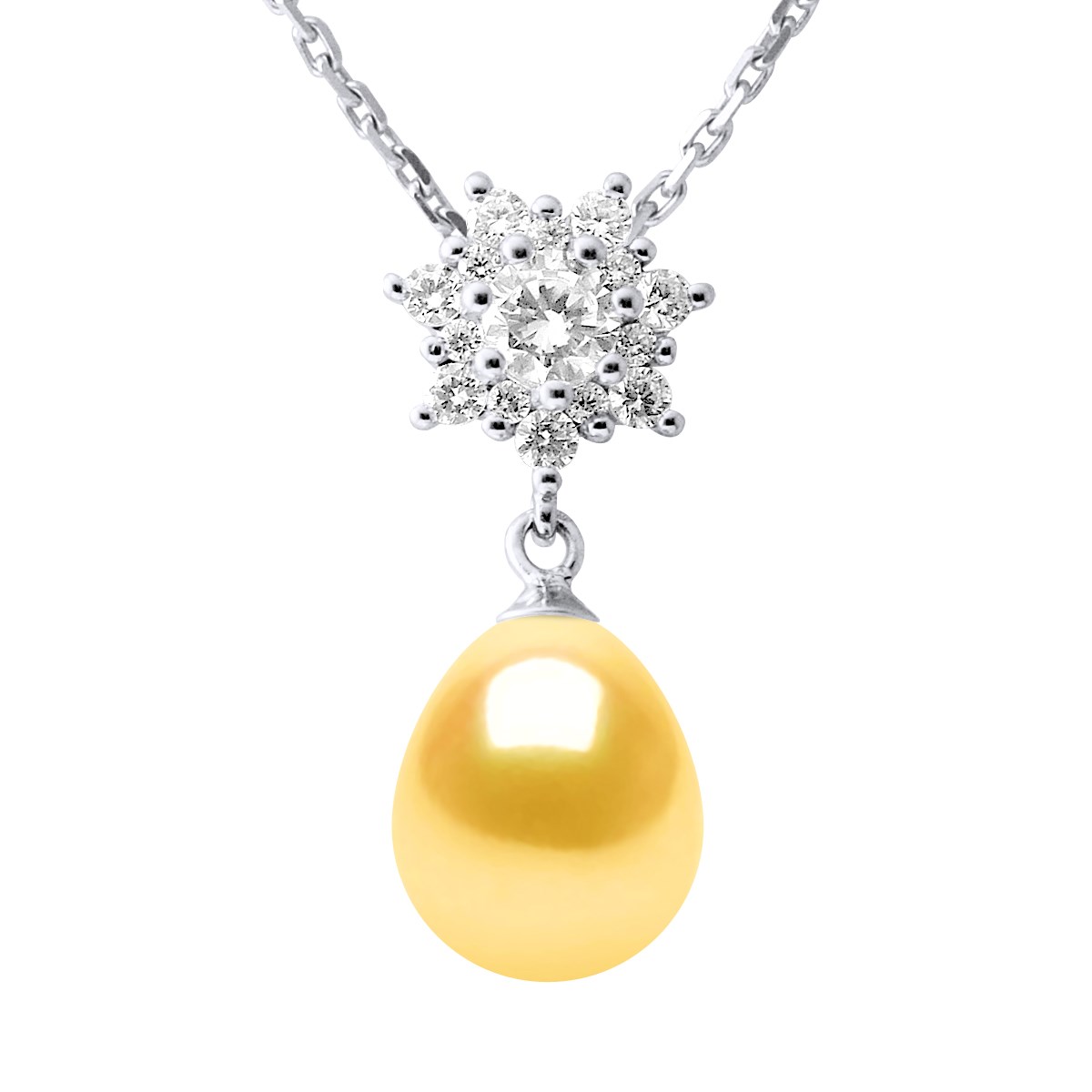 Collier SOLEIL Perle d'Eau Douce 9-10 mm Dorée Joaillerie Argent 925