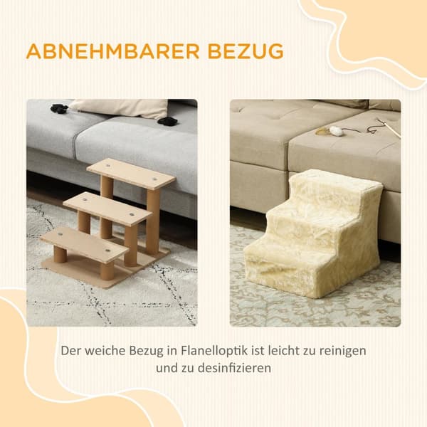 Hundetrapper 3-trinns 35 cm dyretrapper med plysj-utseende kattetrapper for sengesofa Katter opptil 4,5 kg Beige