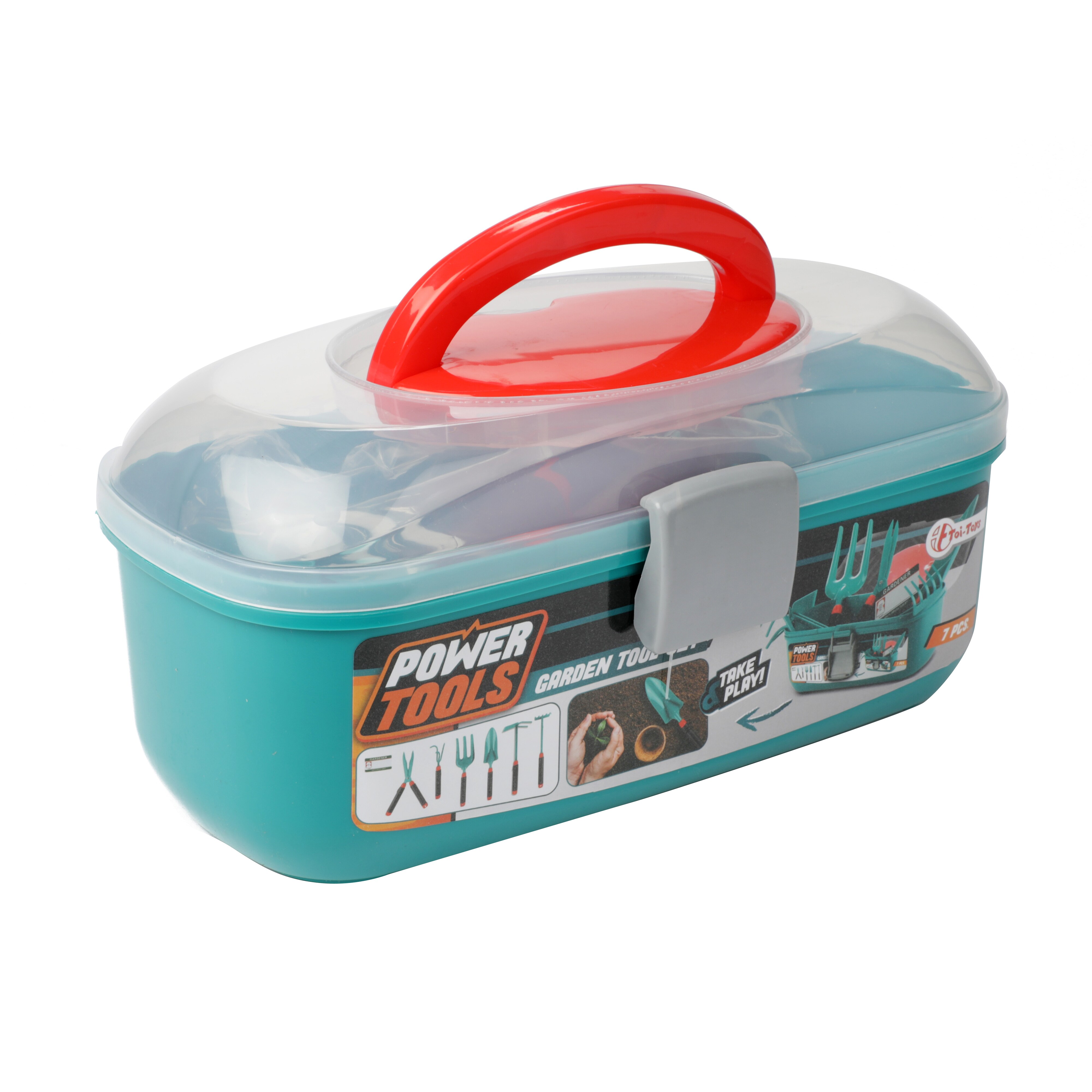 Toi-Toys 68201A - POWER TOOLS - Gartenwerkzeugset (7-teilig) im Werkzeugkoffer Garten Kinderspielzeug