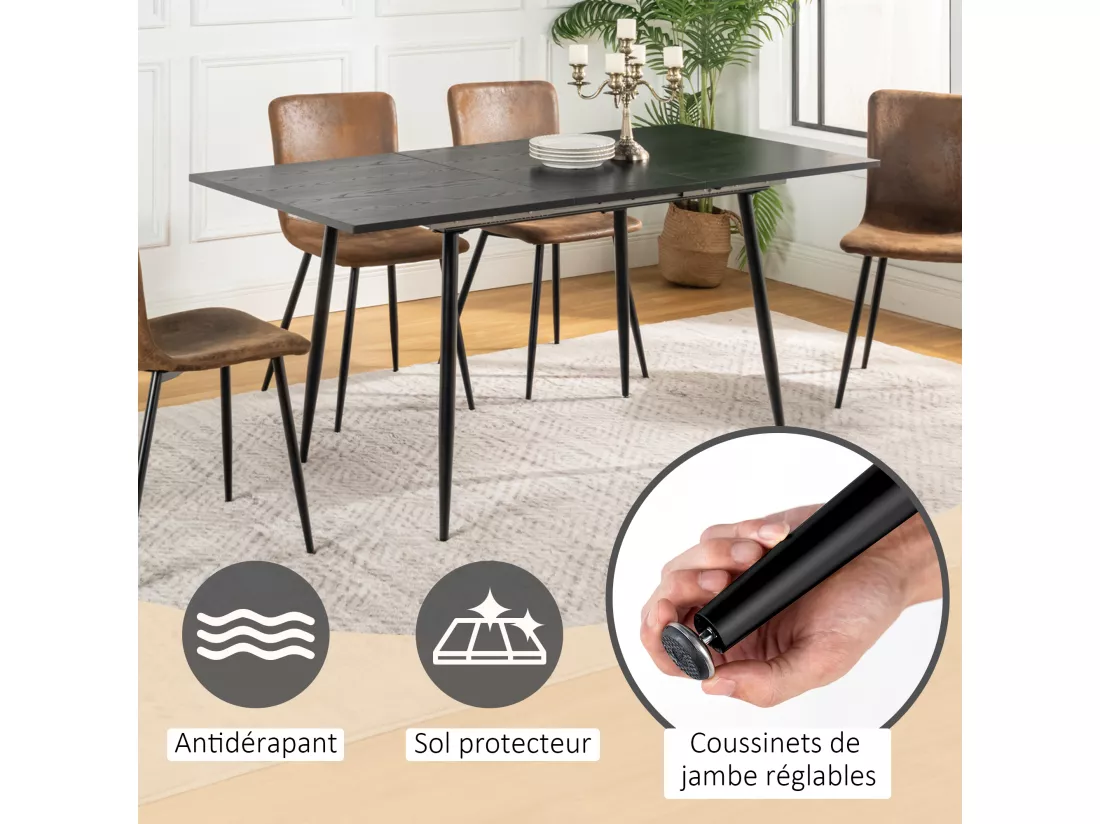 URBAN MEUBLE Table de salle à manger rectangulaire extensible noir effet bois de style scandinave pieds noir 120-160 WHALEN DARK WOOD STRETCH TABLE BLACK LEG