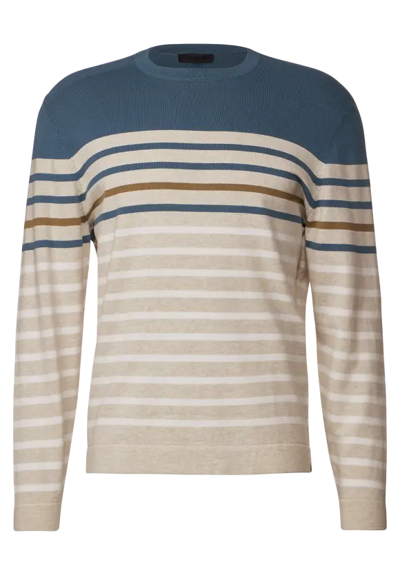 Gestreifter Strickpullover - oat beige