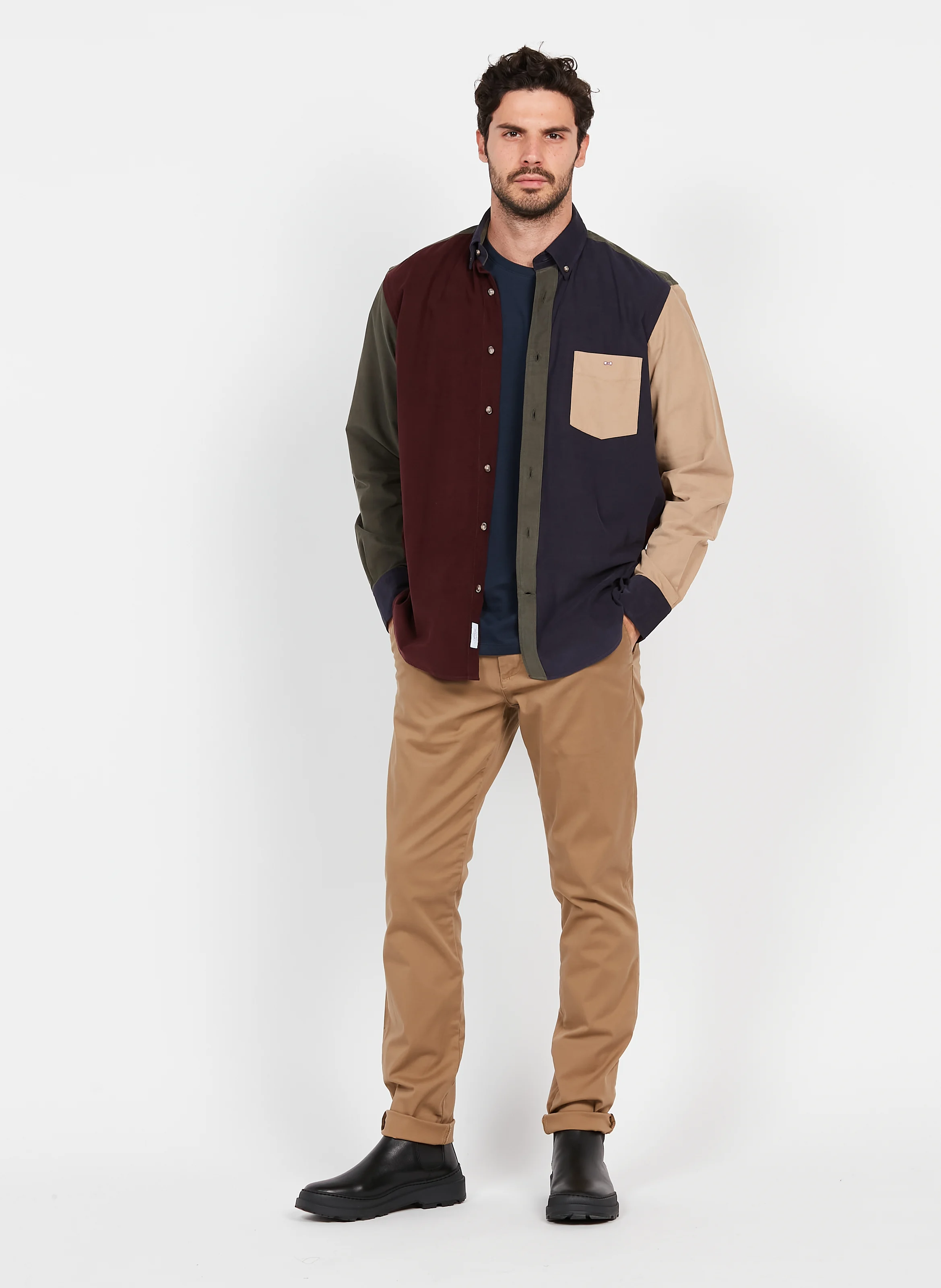 Tee-shirt droit col rond en coton | Bleu