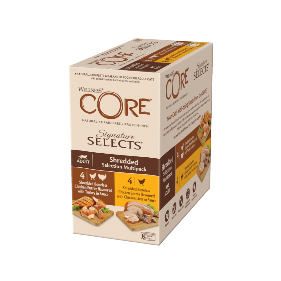Wellness Core Shredded Selection lata para gatos - Pacote com 8 unidades