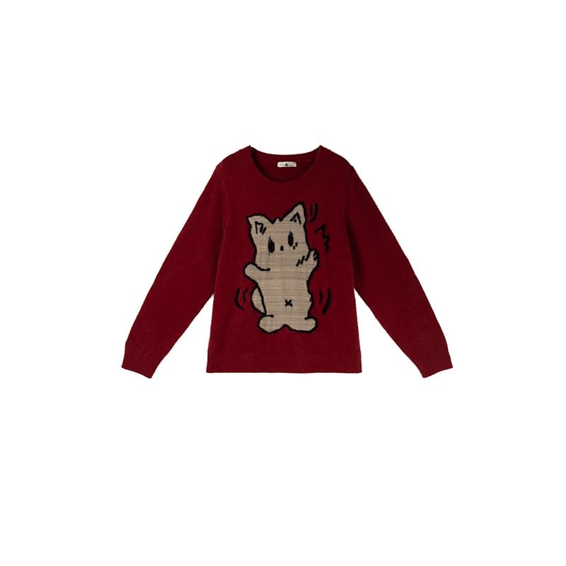 Ashteroid - Plus Size Crewneck Cat Jacquard Trui