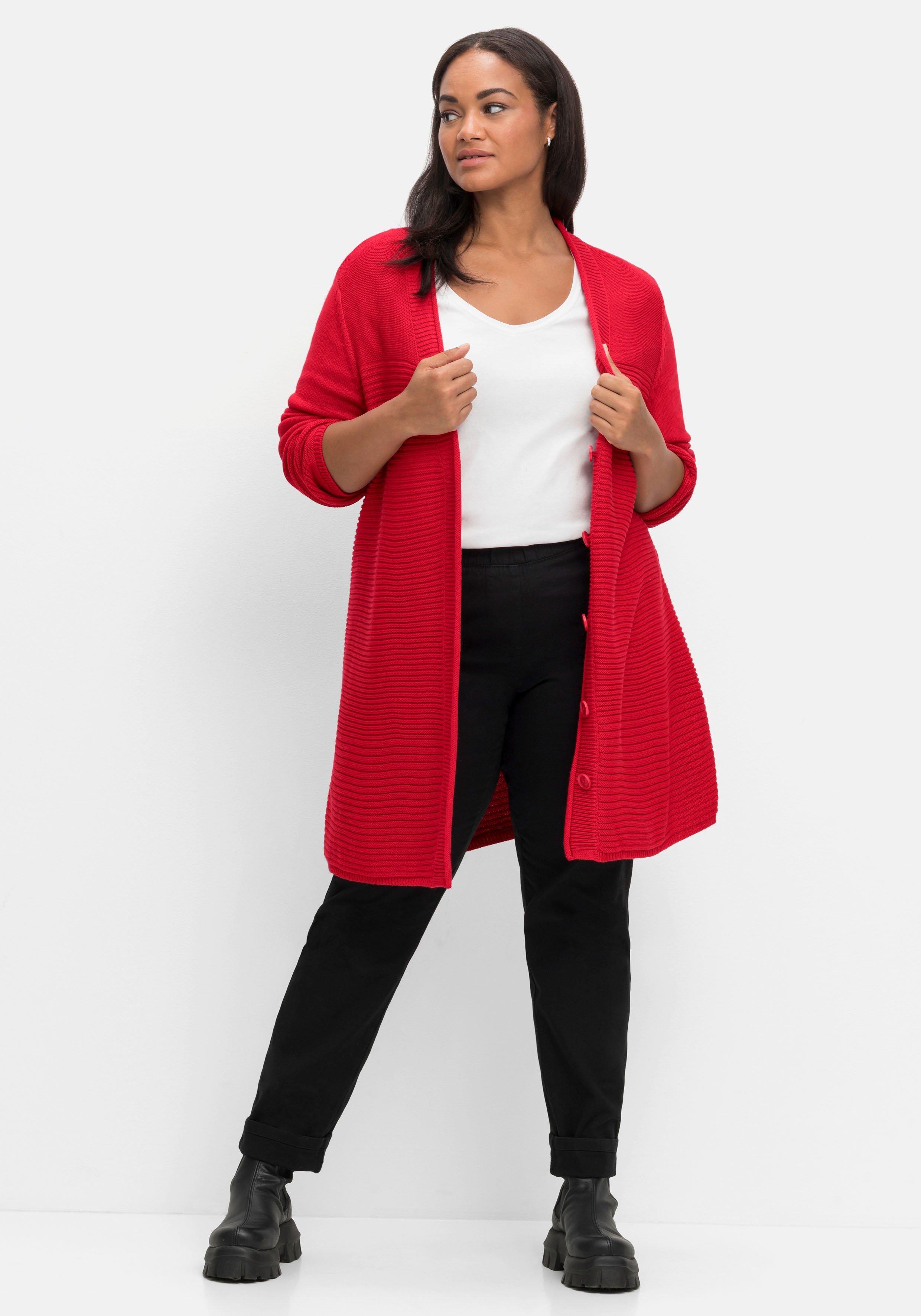 Longstrickjacke im Strukturmix, mit V-Ausschnitt