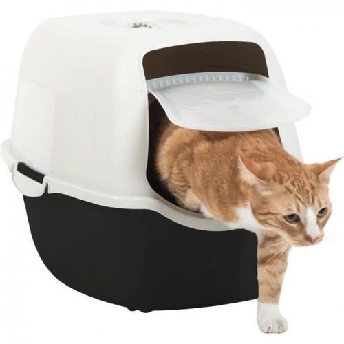 Caixa de areia para gatos Cstore, feita com PP reciclado, nas cores preto e branco.