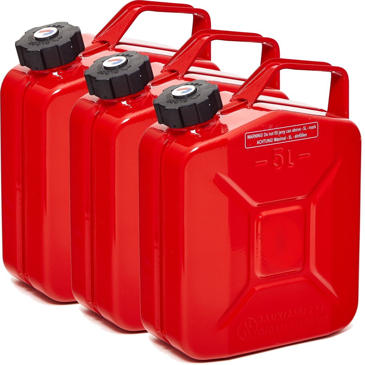 BW Metalen Brandstofbussen, Benzineblikken, 3 x 5 Liter met Schroefdop - Rood - RAL 3000 - TÜV-getest en UN-goedgekeurd - Gemaakt in Europa