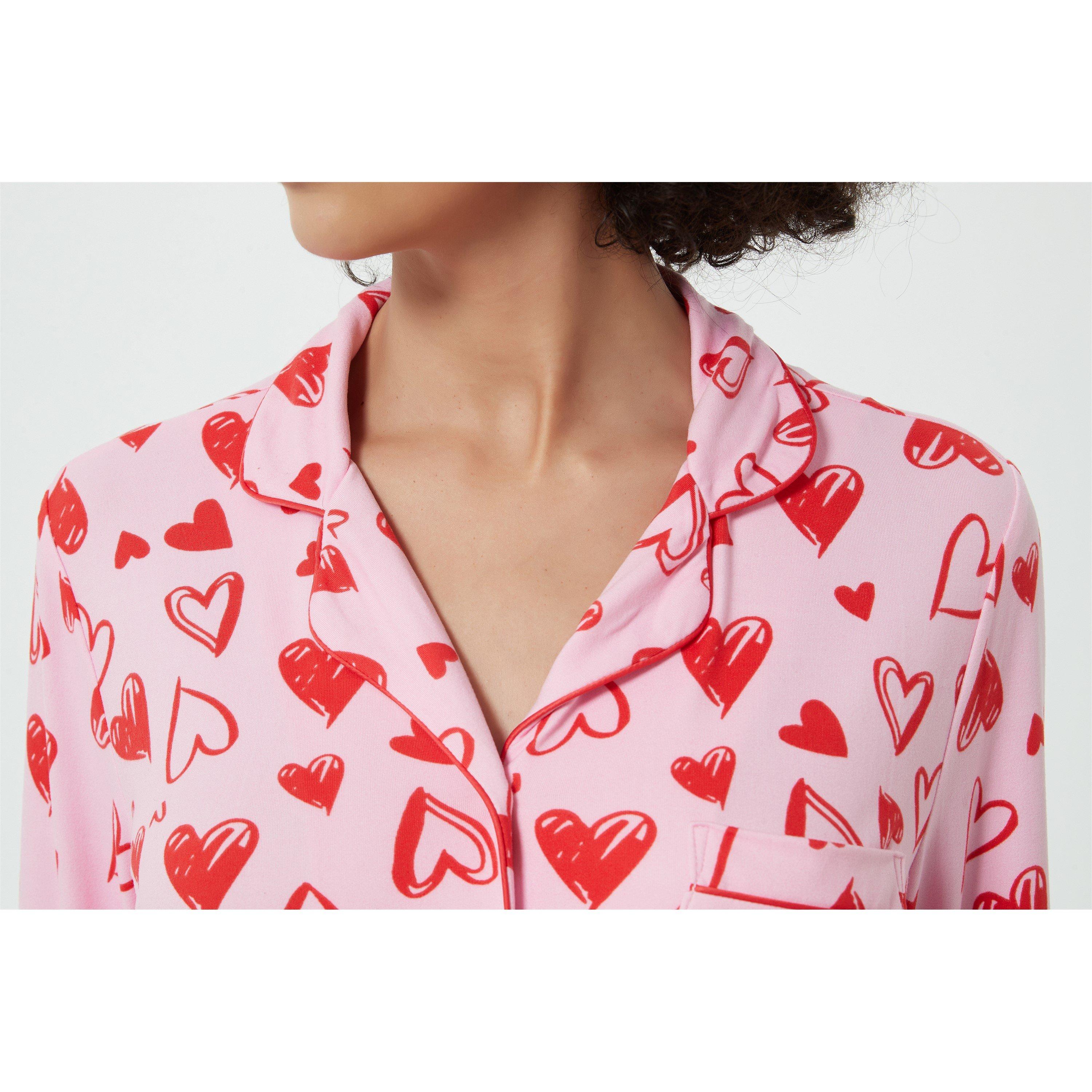 Linea Ladies Scribble Heart Soft Touch Button Through Pyjama Set