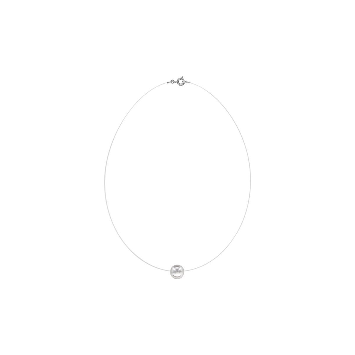 Collier fil nylon - Perle blanche - 10mm