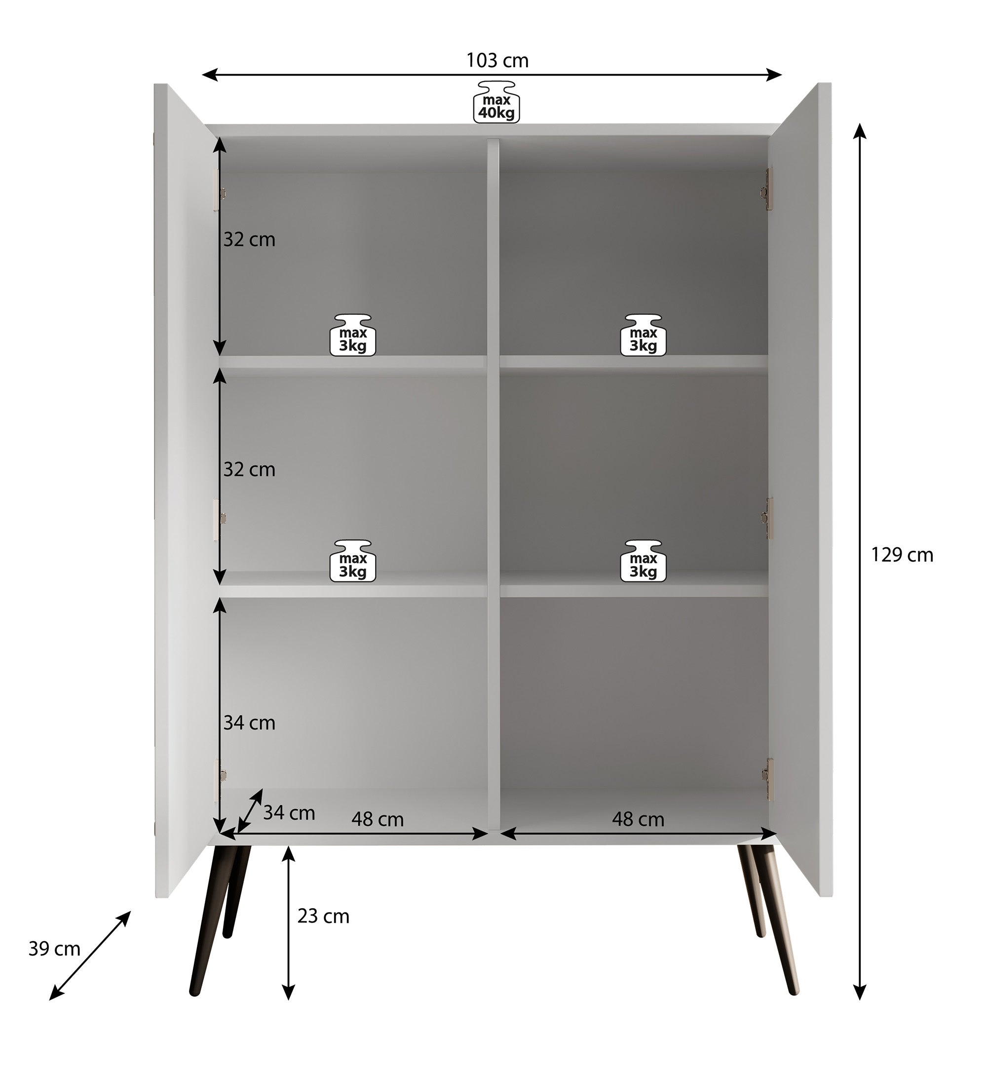 Zakari - Dressoir - Zwart - 103x39x129 cm