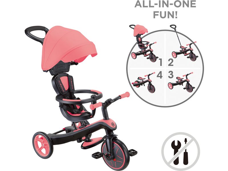 GLOBBER Dreirad Trike Explorer 4 in 1 Pink Vielseitiges 4-in-1-Fahrzeug für kleine Entdecker