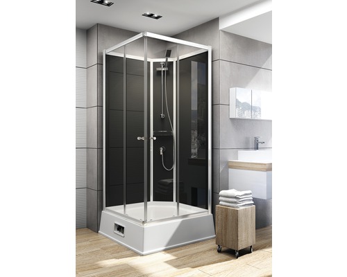 SCHULTE Korfu Express Plus complete douche-unit 94 x 110 x 215 cm zwart aluminium-natuur inclusief boiler en pomp