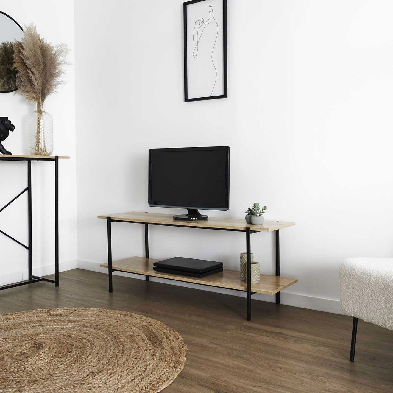 Home Deco Factory Banc TV Loka marron/noir - 115x45x35 cm