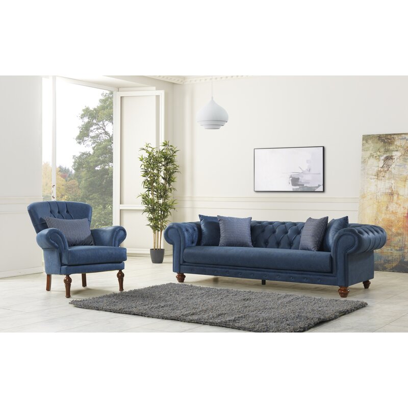 Pritt 96.1&rdquo; Rolled Arm Chesterfield Sofa