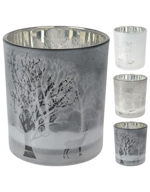Homestyle Theelichthouder Winter - Decoratie - 9x9x10 cm Zilver Assorti