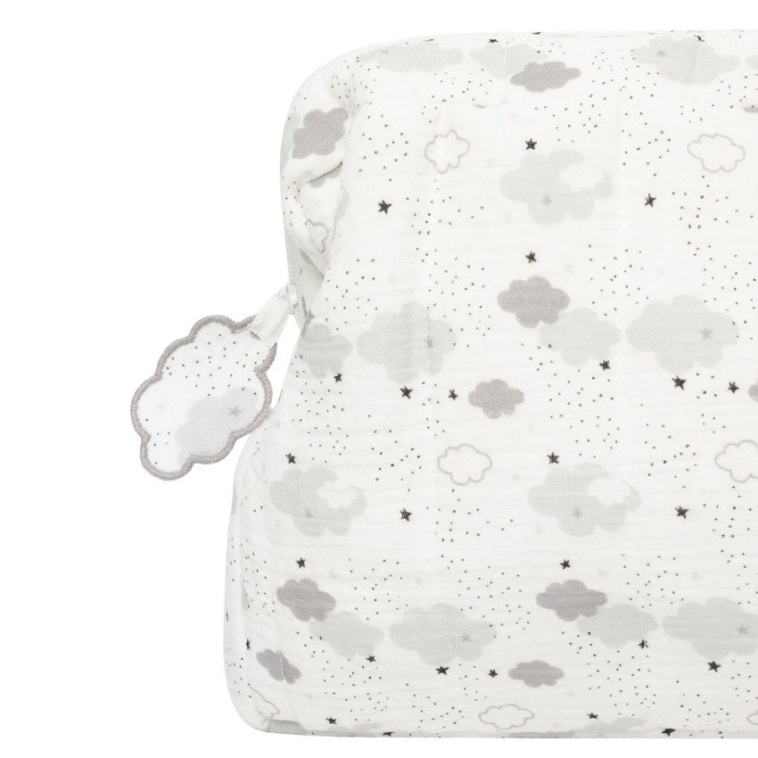 Trousse de toilette en coton imprimé nuages - Ecru