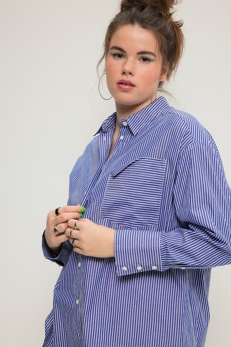 Hemd, oversized, Streifen, Hemdkragen, Langarm