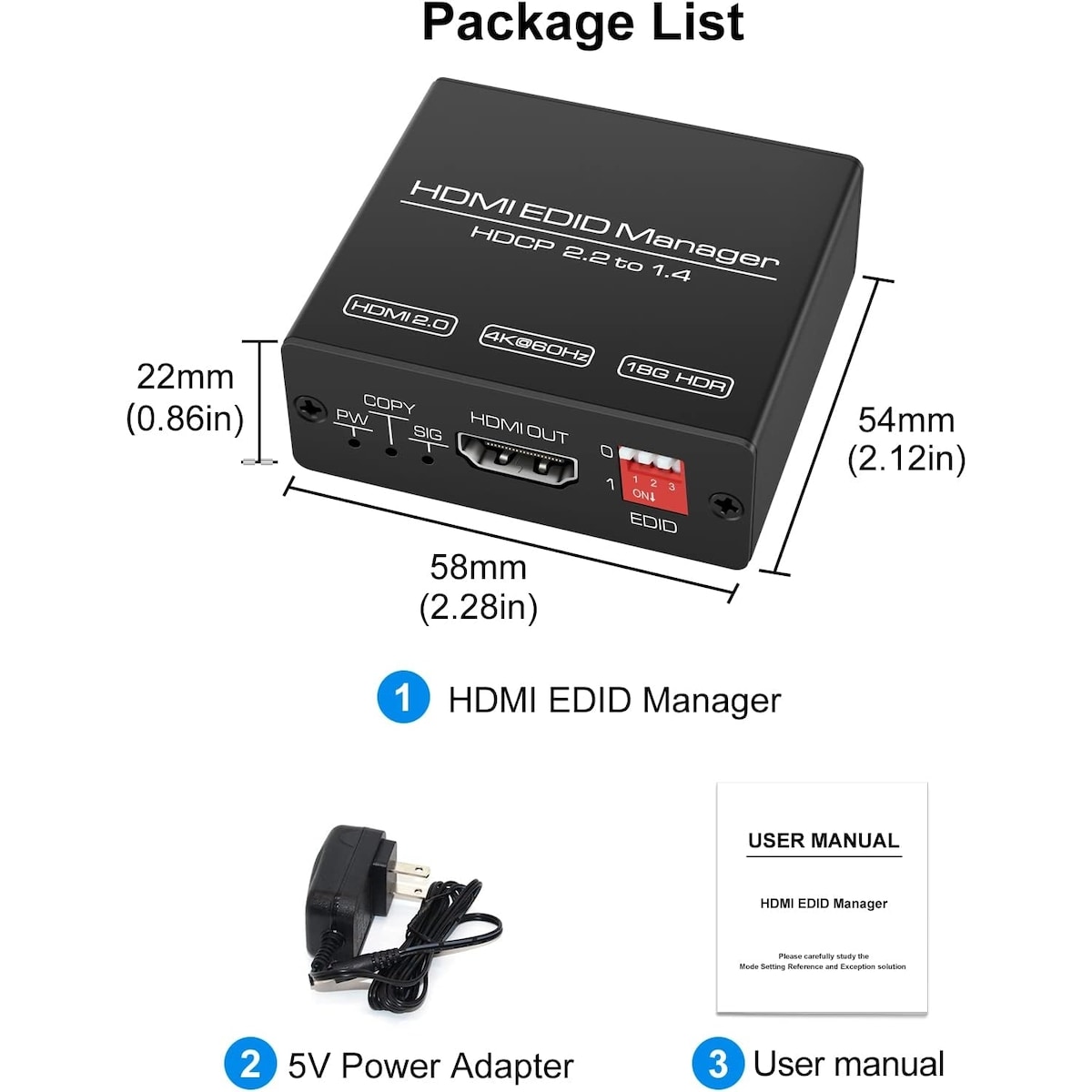 HDMI EDID-emulator - HDMI 2.0b 4K60Hz 18Gbps HDCP2.2 CEC HDR YUV 4:4:4