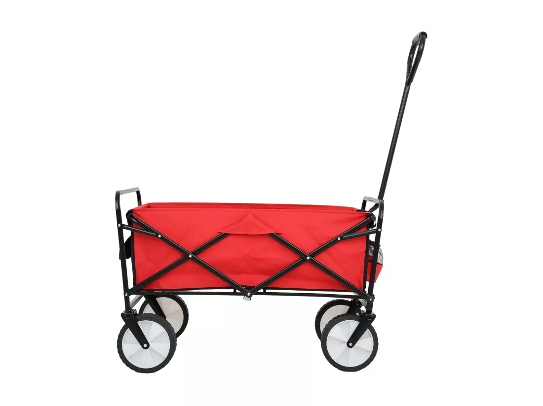 Chariot pliable de plage avec roues en plastique et charge maximale de 120 kg en rouge