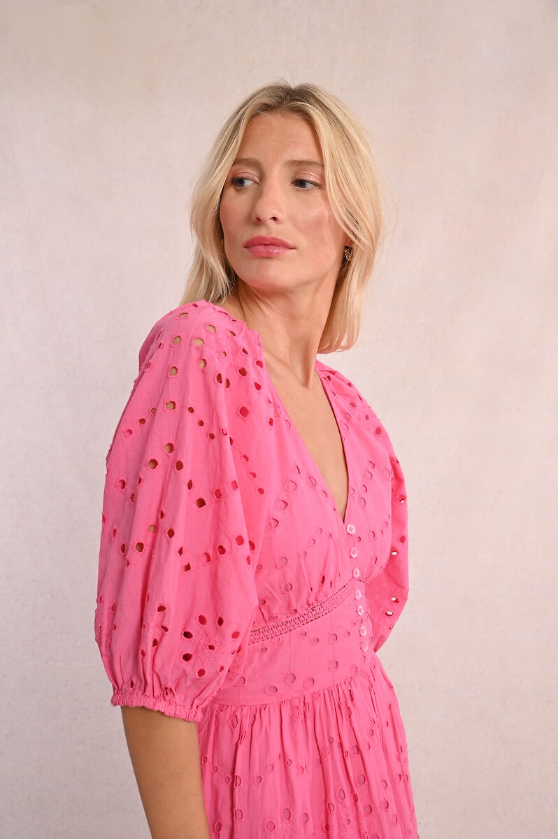 MOLLY BRACKEN<br>Vestido maxi bordado com mangas curtas