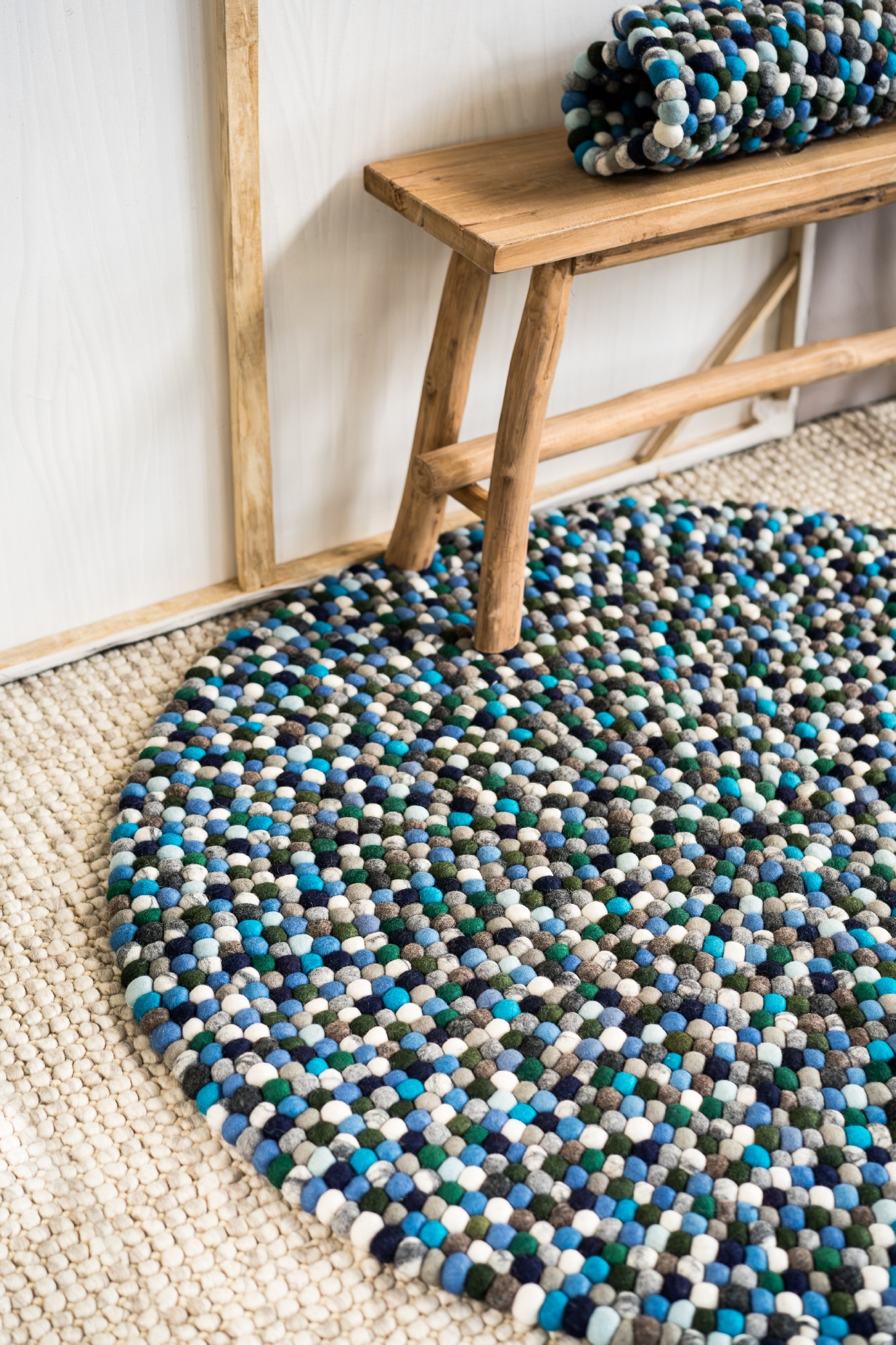 Filz-Teppich blau-grau, Ø 90 cm von fischer's lagerhaus