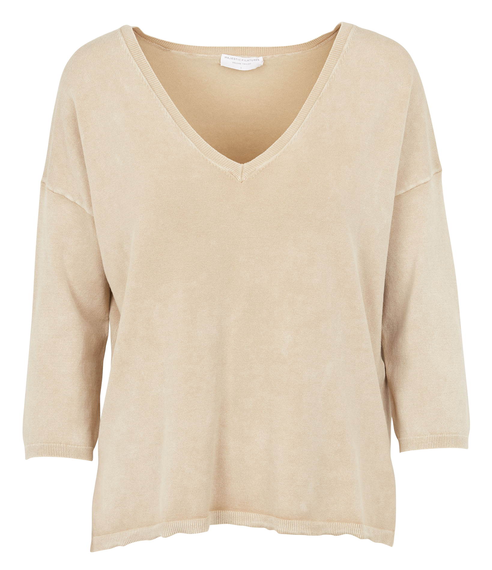Pull col V ample en coton biologique | Beige
