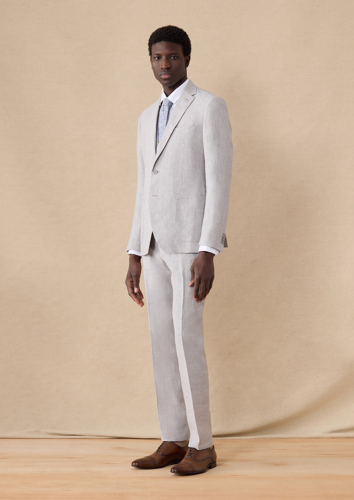 Pantalon coordonnable Slim en lin uni gris perle