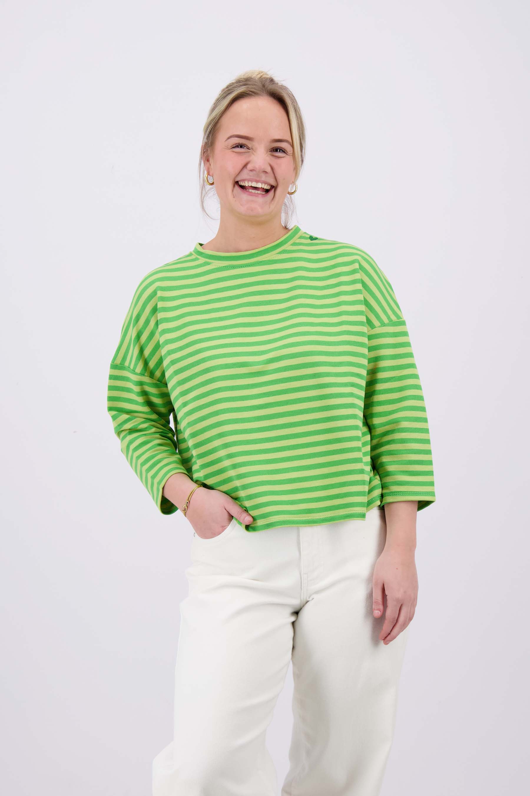 streep sweat shirt boxy 3/4 mouw