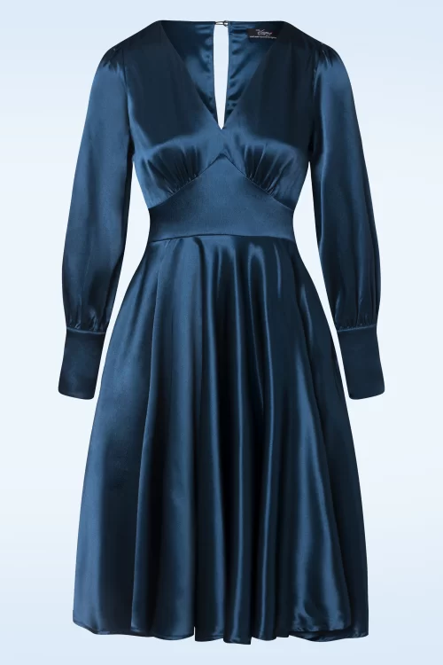 Vintage Diva  Cybele Satin swing jurk in navyblauw