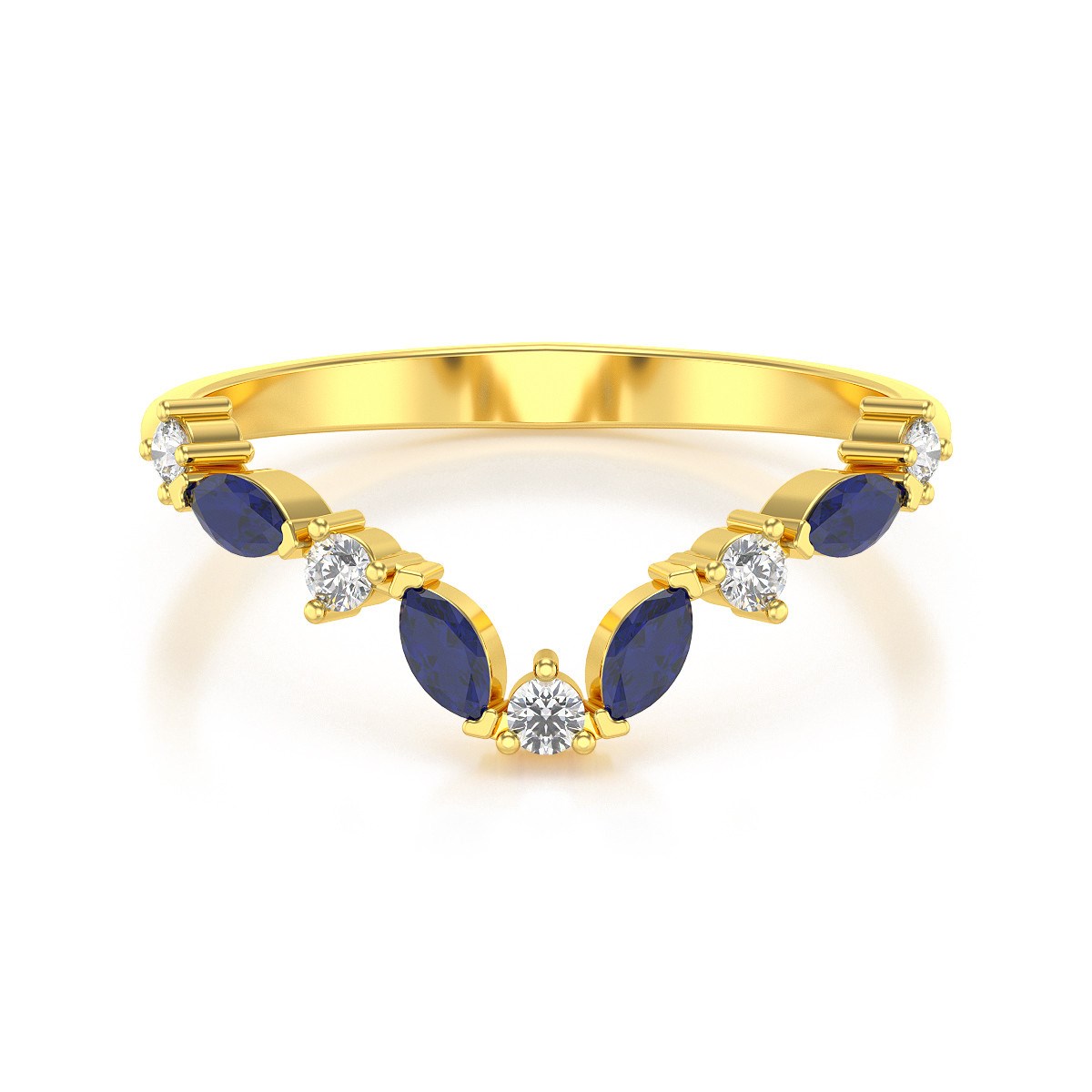 Bague ADEN Or 585 Jaune Saphir et diamants 1.9grs