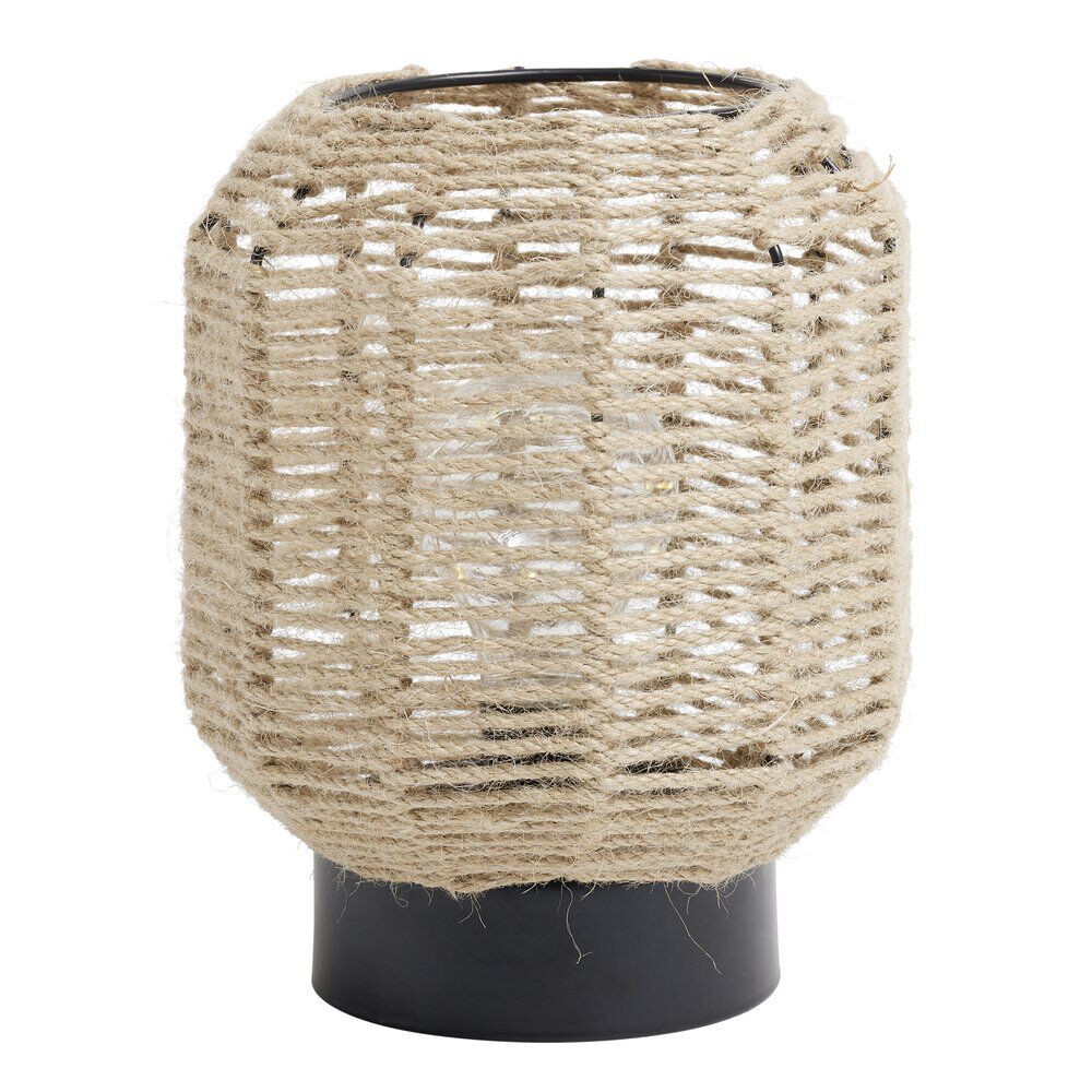 Lampe à poser corde naturel pied rond métal noir Ø15xH19cm
