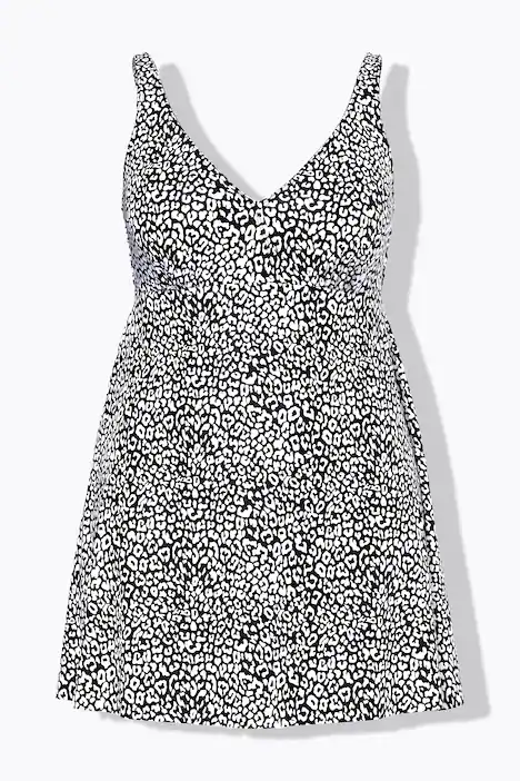 Badekleid, Leomuster, Softcups, Wickeloptik, schwarz