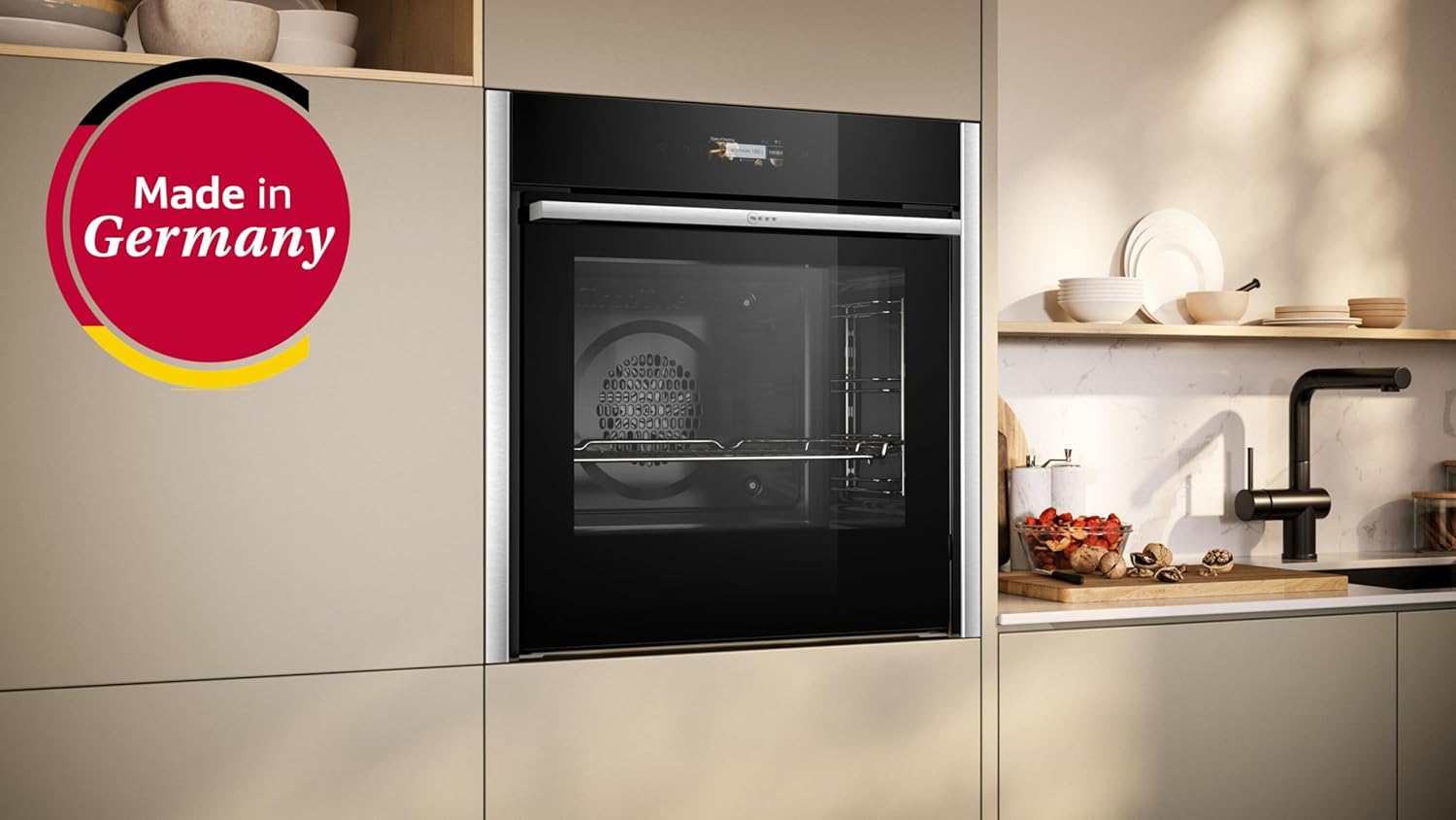 NEFF B44CR71N0, N70, Einbau-Backofen 60 x 60cm, Made in Germany, Integrierbarer Backofen, Hide, Full Touch TFT-Display, Automatikprogramme, Edelstahl, Amazon Exclusive Edition