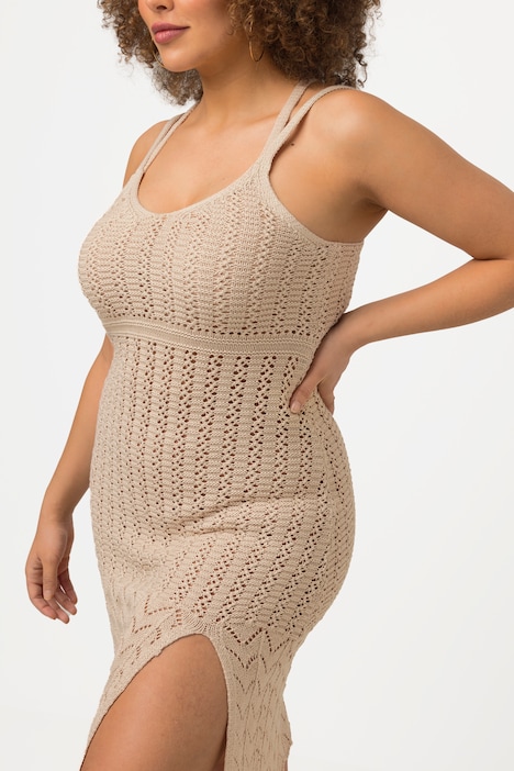 Häkelkleid, V-Ausschnitt, Spaghettiträger, ärmellos