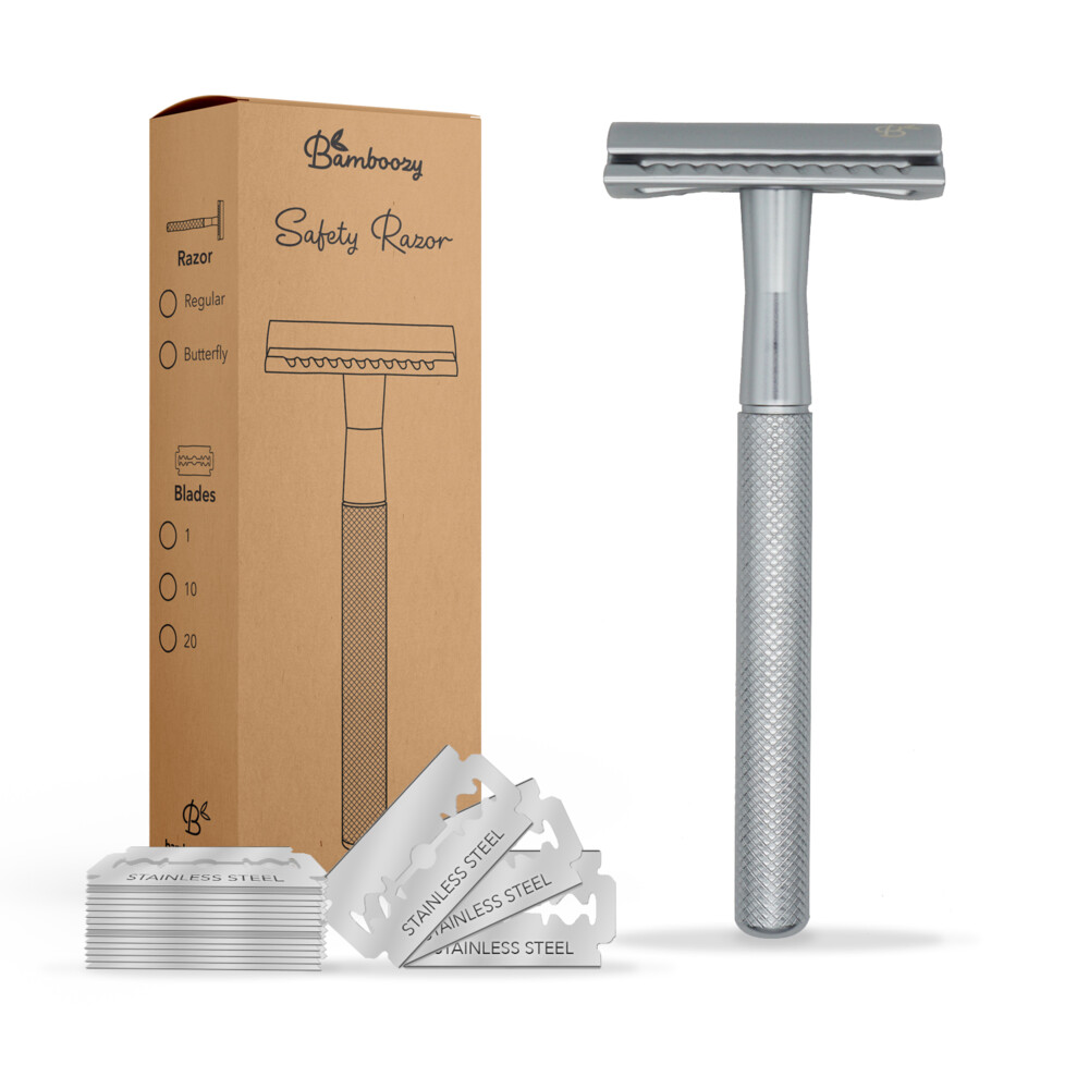 Bamboozy Safety Razor + 20 Mesjes Zilver Mat1 set