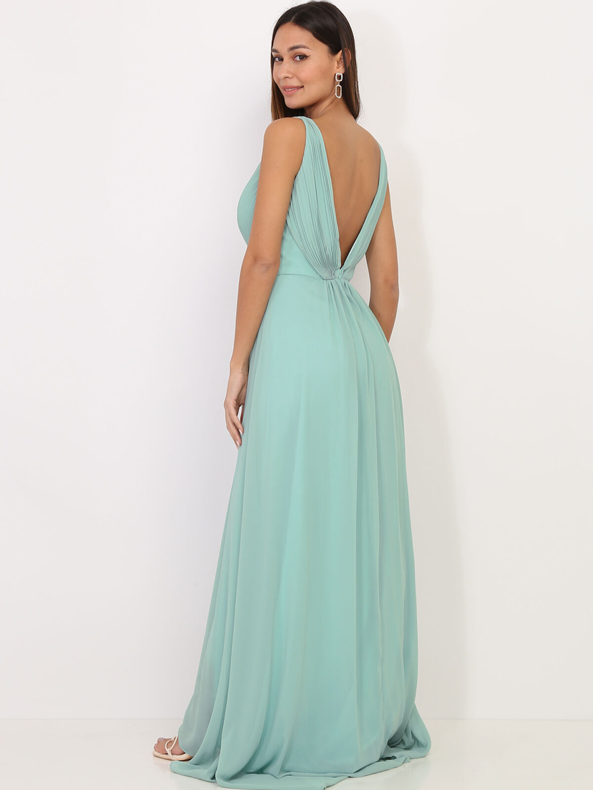 Robe longue asymétrique- Vert clair