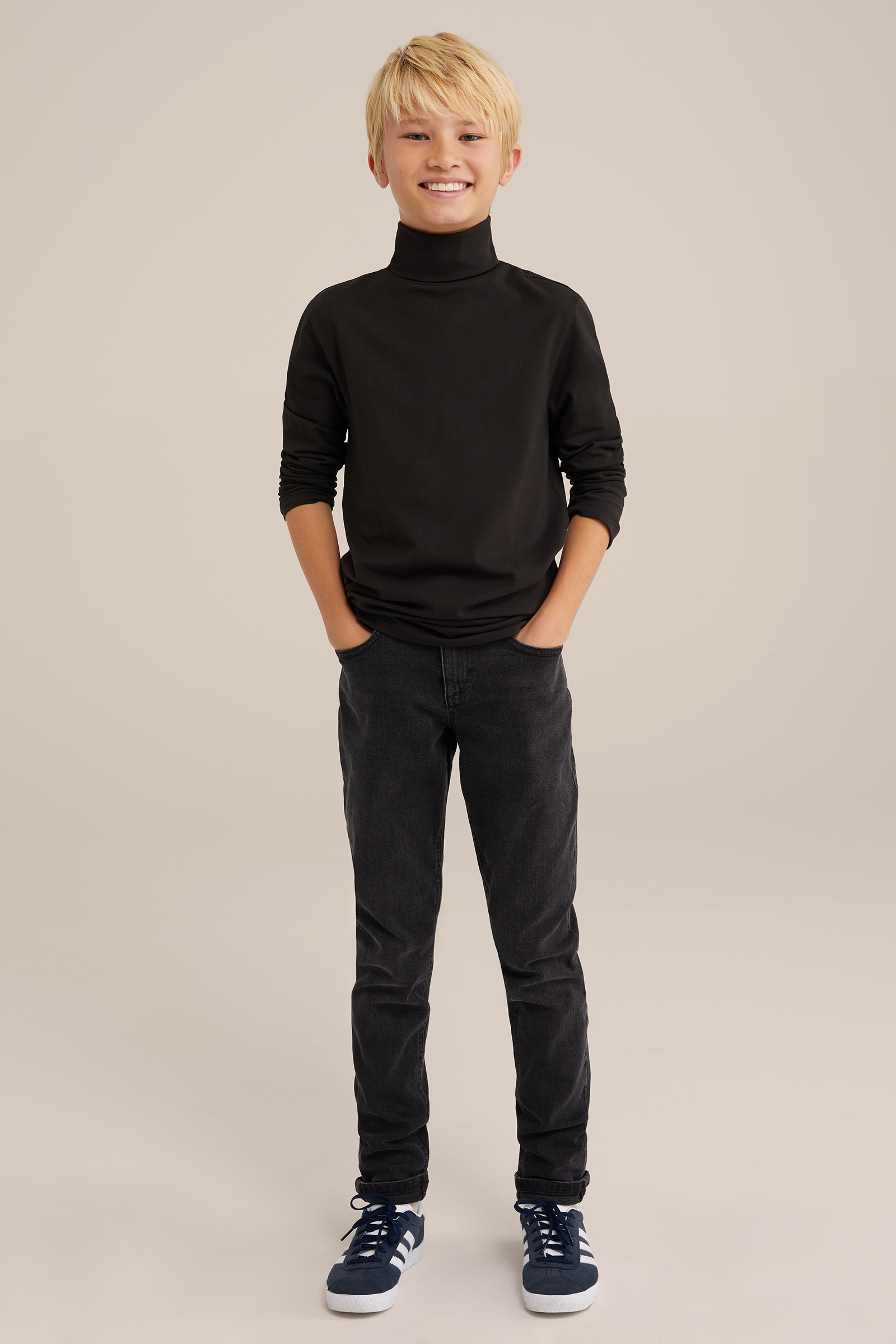 Jongens T-shirt met col WE Fashion Zwart