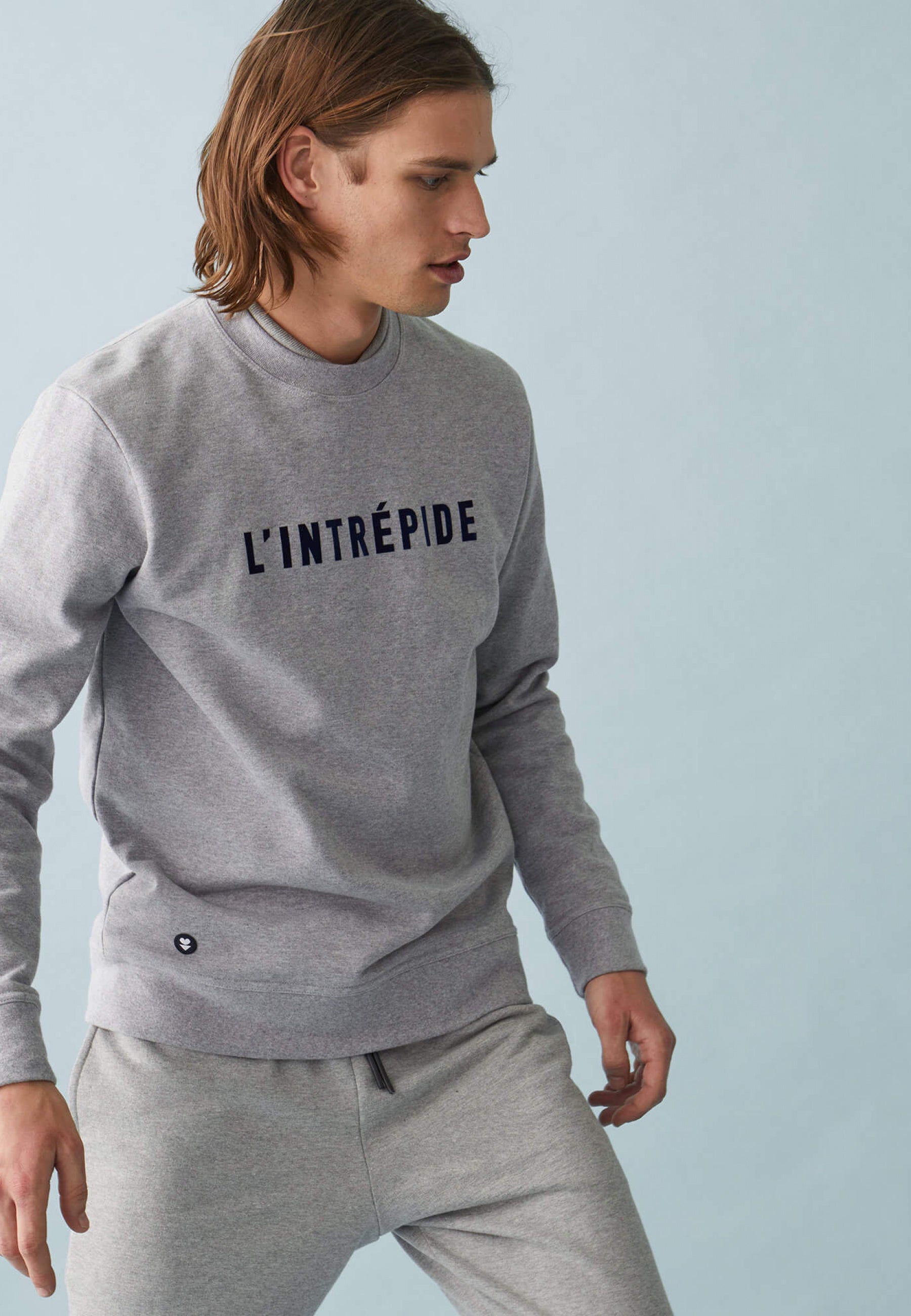 Sweat-shirt en molleton gratté-Barthe Gris Chiné