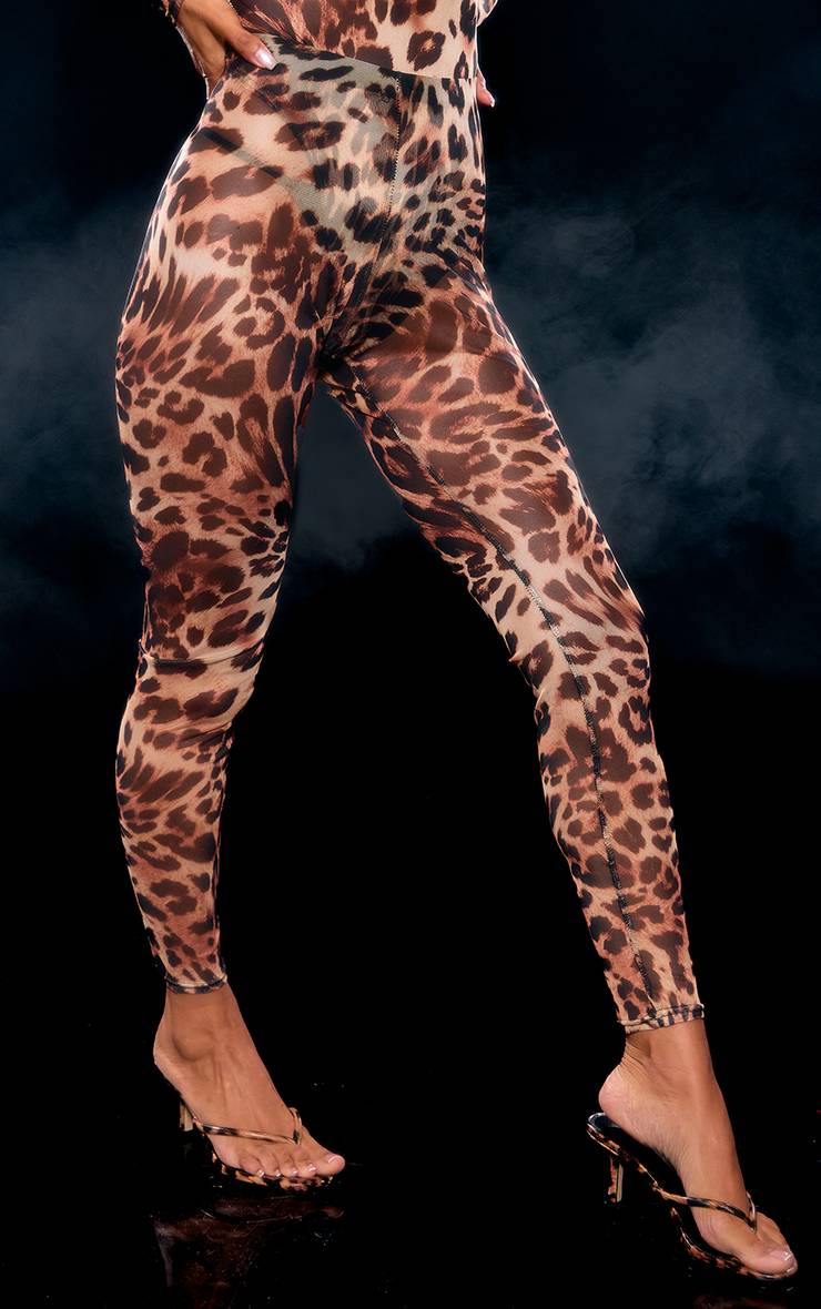 Legging En Résille Imprimé Léopard