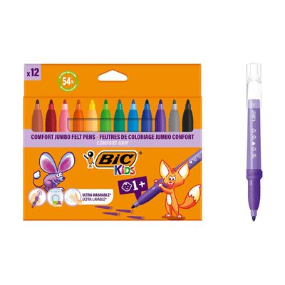 BIC KiDS - Marqueur - couleurs assorties - encre à l'eau - jumbo (pack de 12)