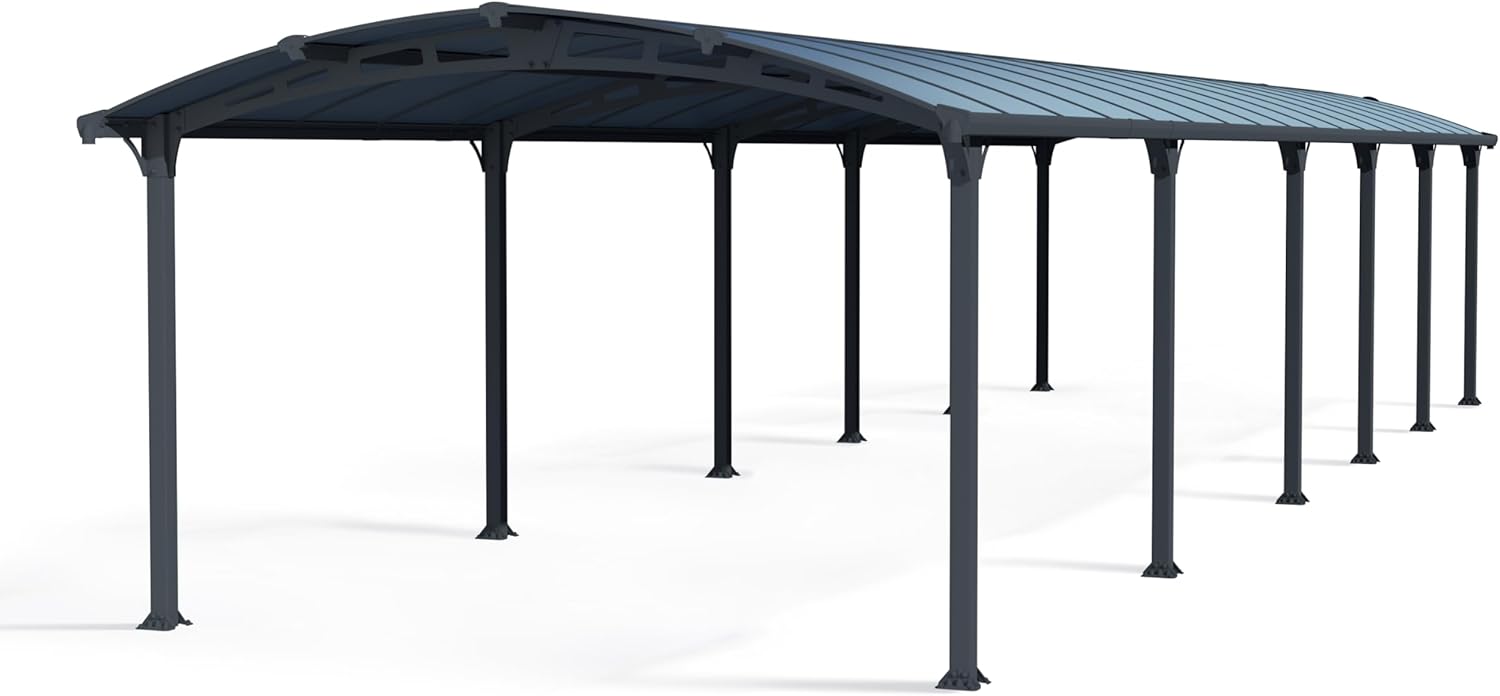 Canopia by Palram Carport Bausatz Arcadia 12700 1290 x 359 cm Einzelcarport Polycarbonat in Grau für PKW aus rostfreiem Aluminium