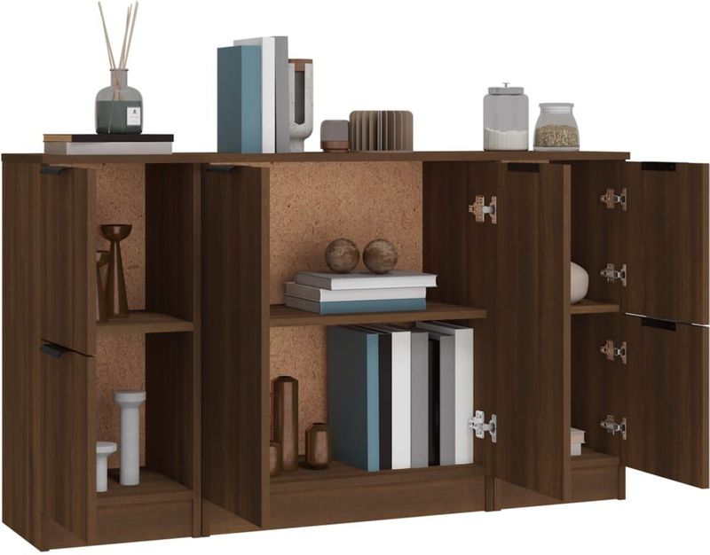 vidaXL - Dressoirs - 3 - st - bewerkt - hout - bruin - eikenkleur
