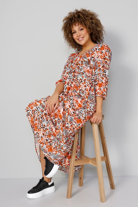 Maxikleid, Color-Animalprint, 3/4-Ärmel