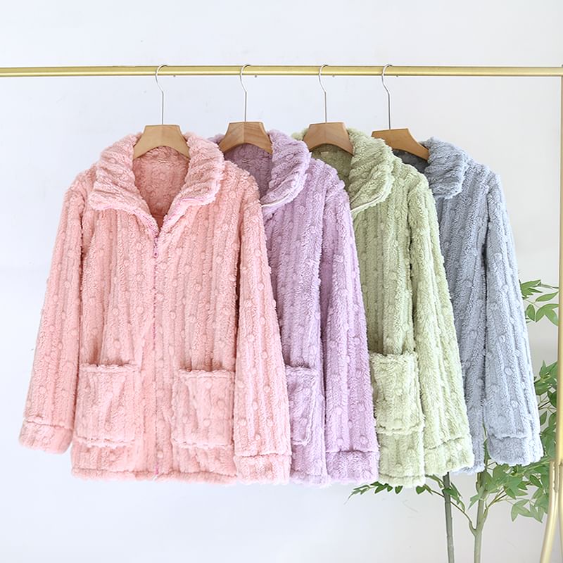 MelMount - Fleece pyjamajas met kraag en effen kleur