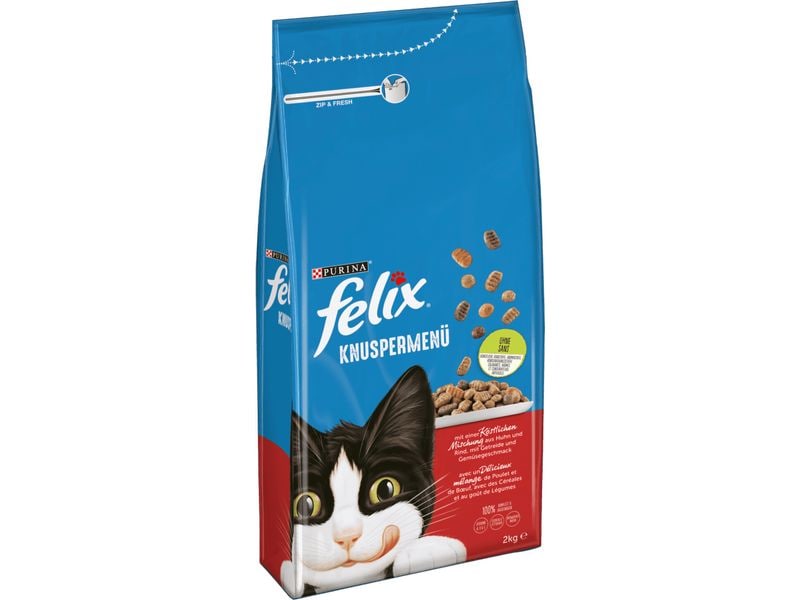 Felix Trockenfutter Knuspermenü Fleisch, 2 kg Alleinfuttermittel für Katzen