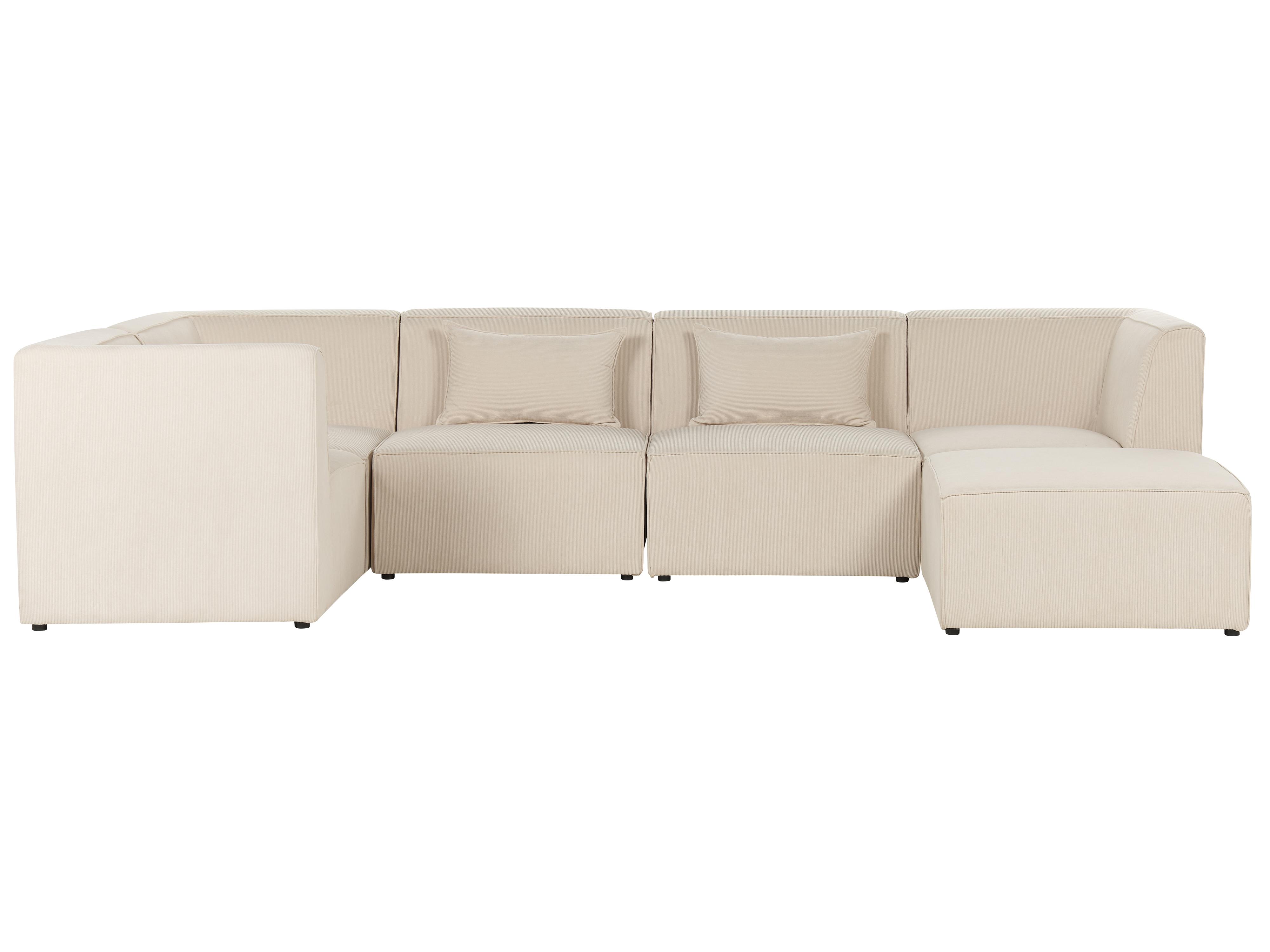 Modulaire hoekbank 5-zits LEMVIG Corduroy Lichtbeige met ottomaan rechtszijdig