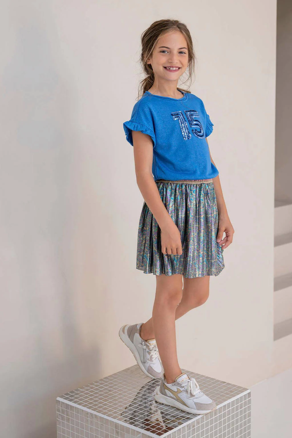 Like Flo jurk met ruches blauw/multicolor