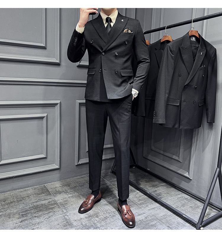 Lefitt - Set: Dubbelrijs gestreepte blazer + vest + pantalon